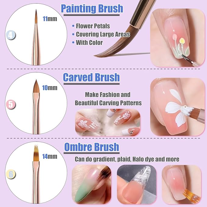 KINGMAS Nail Art Brushes, 10Pcs