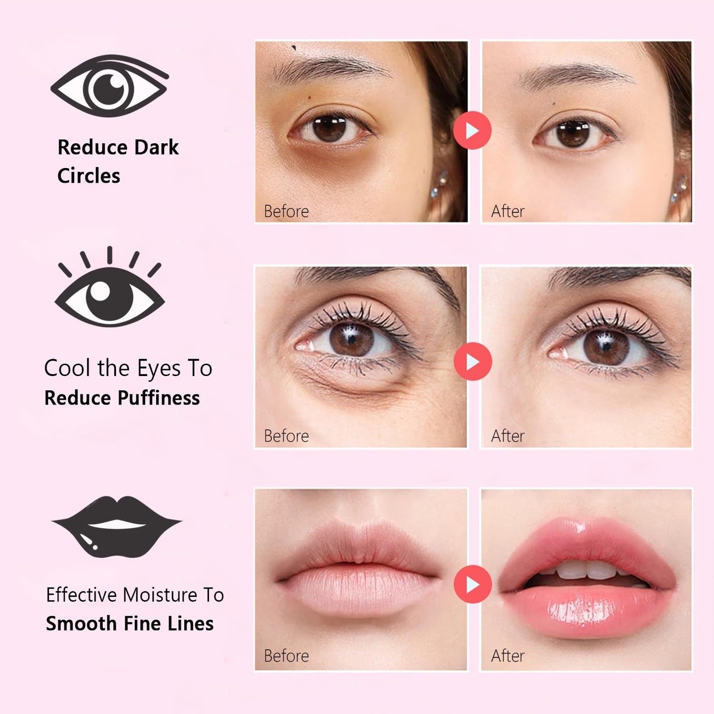 30 Pairs Eye Masks & Lip Masks, Crystal Collagen Under Eye Patches for Puffy Eyes, Moisturizing Lip Mask Pink Lip Pads for Lip Spa Daily Labial Mask Eye Patches for Reducing Fine Lines & Dark Circles