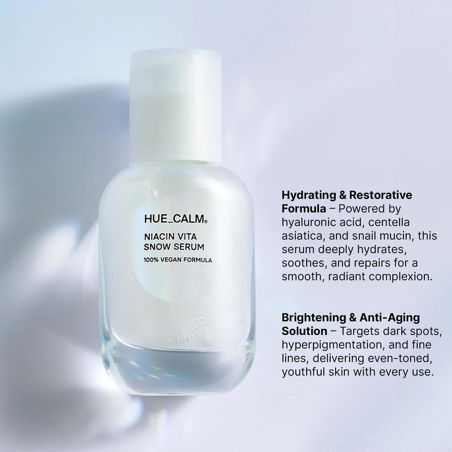 HUECALM Niacin Vita Snow Serum, Korean Skincare for Brightening, Hydration, Oil Control, 3% Niacinamide, Vitamin C Serum & Ceramide, Dark Spot Corrector, Hyperpigmentation Treatment, Gentle Daily Use