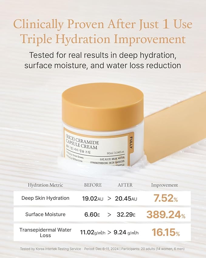 FULLY Rice Ceramide Moisturizing Cream – Deep Hydration Korean Facial Cream with Rice Bran Extract & Ceramide, Strengthens Barrier, Glowing Skin, Fragrance-Free, Vegan& Dermatologist Tested 3.04 fl.oz