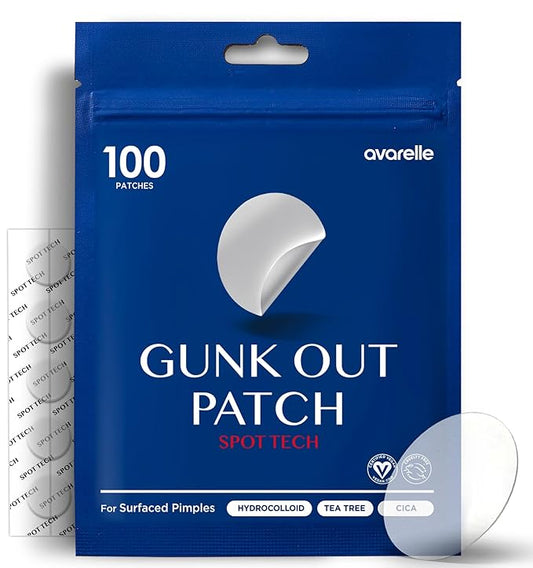 AVARELLE Gunk Out Pimple Patches for Face (100 COUNT), Blackhead & Pore Extractor Pimple Patches | FSA HSA Acne Treatment Zit Patches For Face & Hydrocolloid Cystic Acne Treatment