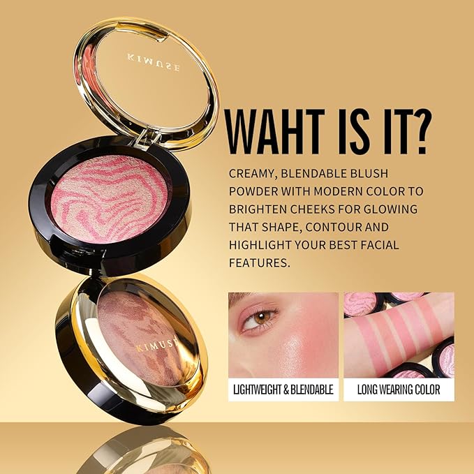 KIMUSE Baked Blush, Lighting Glow Marbleized Blush Powder Face