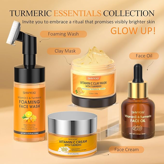 SHVYOG Vitamin C Turmeric Face Wash, Turmeric Foaming Facial Cleanser for Dark Spot, Uneven Skin Tone, Skin Cleansing, Moisturizing, Exfoliating Facial Cleanser with Brush,Unisex