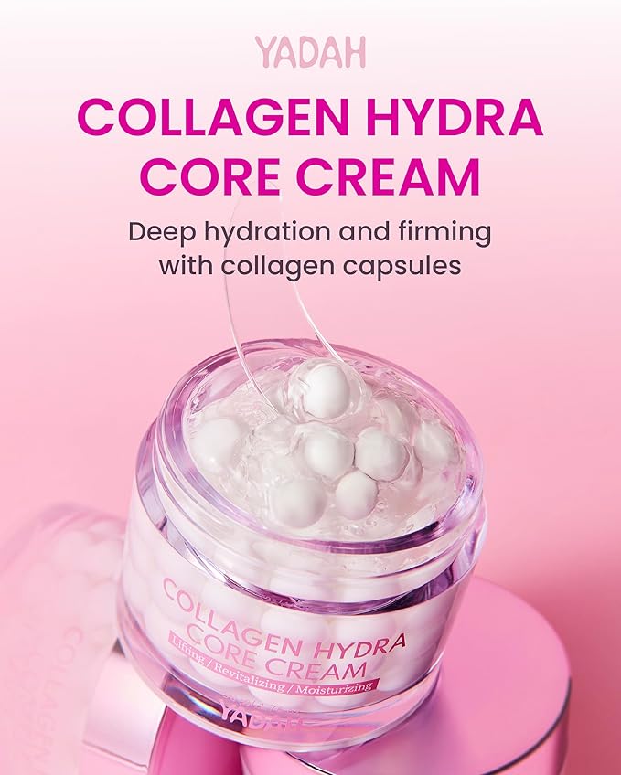 YADAH Collagen Hydra Core Cream - Barrier Repair Moisturizer with 10 Types of Hyaluronic Acids, 1000ppm Low Molecular Collagen (Capsule) & Creamide, Deep Hydration for Sensitive Skin, 1.76 oz