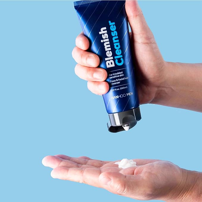 Hanhoo Men’s Blemish Cleanser, 5.07 Fl. Oz., with Bamboo, Sea Salt, and Hyaluronic Acid, Daily Facial Cleanser, Clears Away Dirt and Oil, Pre-Shave Face Wash, For Acne-Prone Skin, Korean Skincare