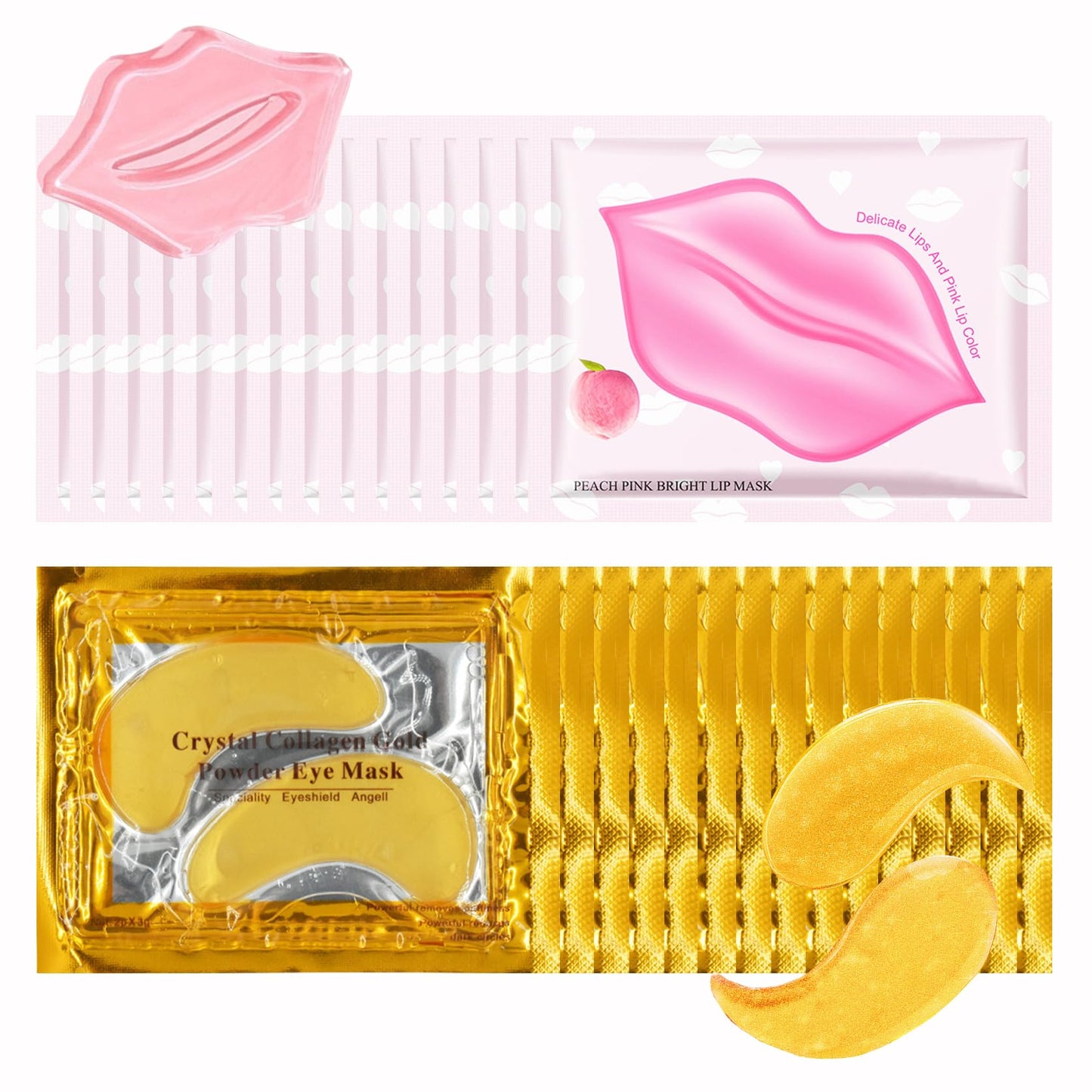 GHFCZOO 30 Pairs Lip & Eye Mask Set - Hydrating Golden Collagen Eye Patches for Dark Circles & Fine Lines, Moisturizing Peach Lip Spa Treatment | Anti-Aging Skincare Combo for Women
