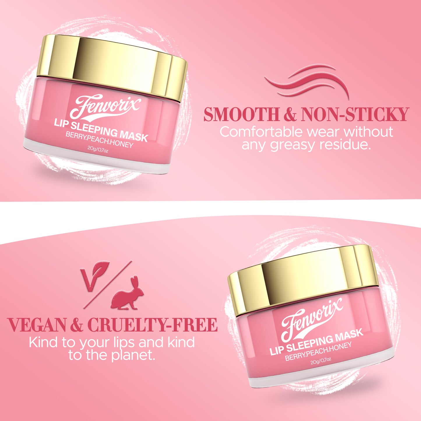 Fenvorix Lip Sleeping Mask – Overnight Lip Mask for Dry Lips, Hydrating Vegan Balm with Berry, Peach & Honey, Smooth, Non-Sticky Night Treatment, 20ml