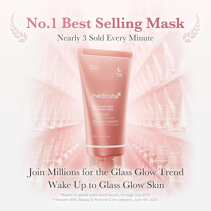 medicube Viral Glass Glow Overnight Wrapping Mask Duo: Collagen Overnight Wrapping Peel Off Facial Mask Pack and Turmeric Overnight Wrapping Peel Off Mask and Jelly Brush