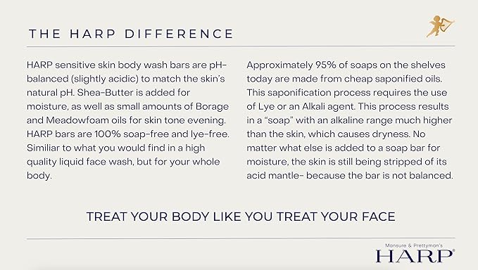 HARP pH-Balanced (5.0-6.0) Body Wash Bar - Exceptionally Gentle For Dry or Sensitive Skin + Shea Butter + Borage Oil | Non-Comedogenic | Soap-Free, Lye-Free. FRESH SPORT FRAGRANCE