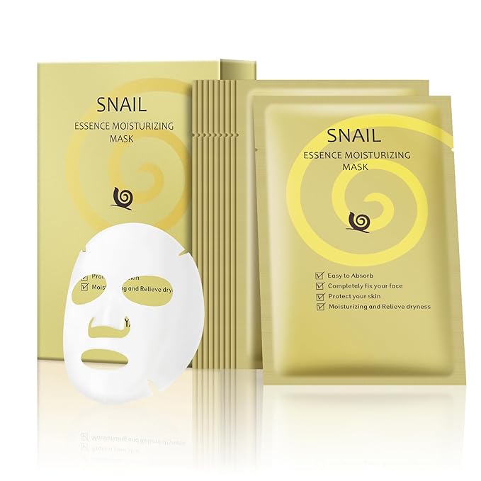 Facial Masks Skincare for Women,Snail Moisturize Face Mask Sheet for Girl,Hydrating Face Mask for All Skin Types,Dry Skin & Sensitive Skin(10-Packs)