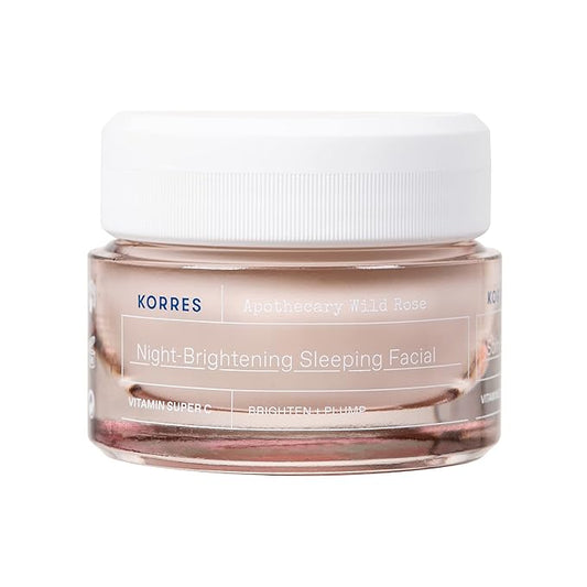 KORRES Wild Rose Skin Brightening Night Cream, Hydrating Face Moisturizer with Vitamin C, Hyaluronic Acid and Turmeric Extract, Overnight Facial Cream for Women with Tired, Depleted Skin, 40 ml