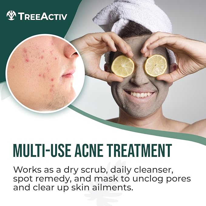 TreeActiv Four-in-One Acne Treatment | Wash, Scrub, Mask, and Spot Treatment | Heals Rosacea | Exfoliating Sugar | Face or Body | Natural Sulfur Clear Skin Cleanser | Bentonite (4 Ounce)