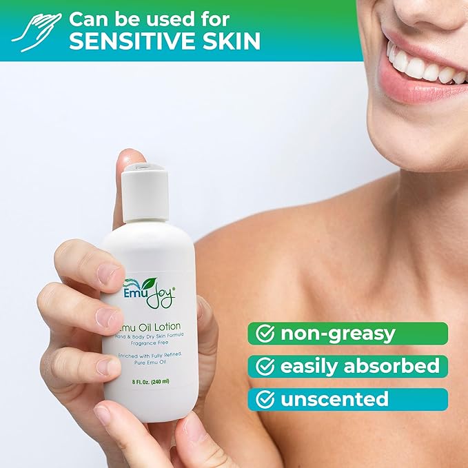 Emu Oil Infused Hand Lotion – Deep Moisturizing Cream for Dry & Cracked Hands Skin Relief – Perfect for Women, Men, and Travel | Natural Lotion with Shea Butter and Natural Oils - 8 oz