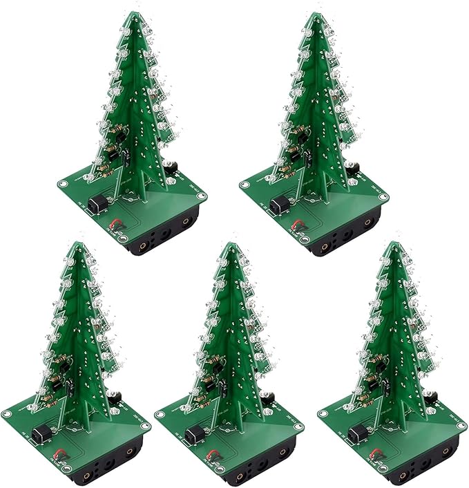 5 PCS Christmas Tree Soldering Project, Icstation 3D Xmas Tree Soldering Kit with LED Flashing Lights Soldering Practice 7 Colors DIY Christmas Tree Assemble Kit for Learning Teaching STEM Educational