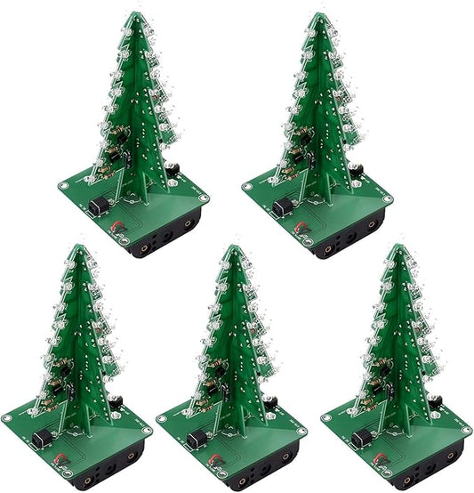 5 PCS Christmas Tree Soldering Project, Icstation 3D Xmas Tree Soldering Kit with LED Flashing Lights Soldering Practice 7 Colors DIY Christmas Tree Assemble Kit for Learning Teaching STEM Educational