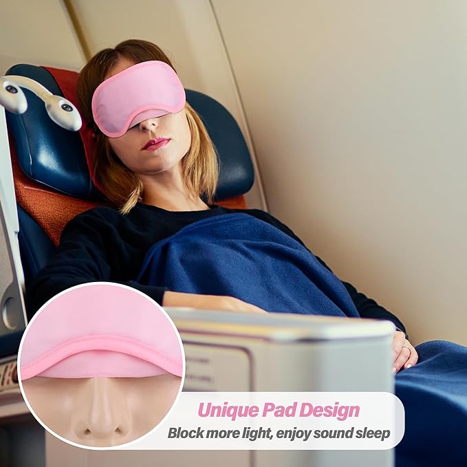 Aneco 50 Pieces Blindfold Sleep Mask Bulk Eye Mask Shade Cover with Nose Pad and Adjustable Strap for Travel Sleep Game Party Supplies, Light Pink