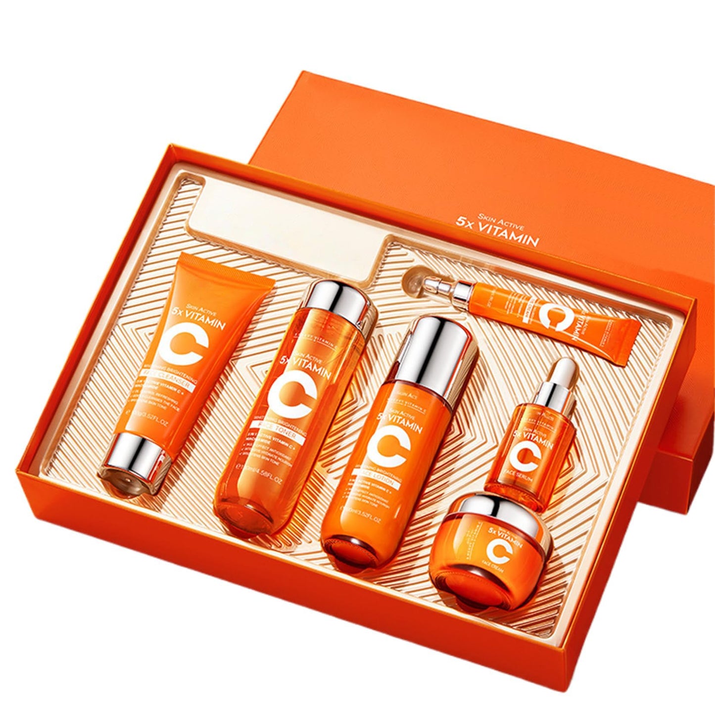 5x Vitamin C Toner Set, Korean 5 in 1 Active Vitamin C + Niacinamide Skin Care Set - Face Toner/Cleanser/Serum/Lotion/Cream/Eye Cream