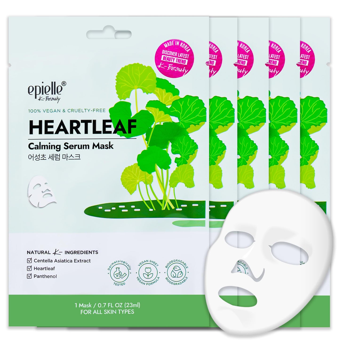 Epielle Heartleaf Calming Serum Sheet Masks (5pk) | Korean Skincare | Facial Sheet Mask | Kbeauty, Spa Gifts for Women