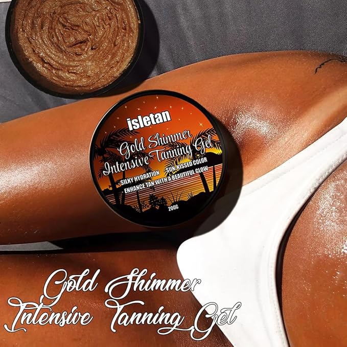 Gold Shimmer Intensive Tanning Tanning Gel Mango, Extreme Tanning Gel For Outdoor Sun, Ultra Dark Tanning Butter, Tanning Balm For Beach, Solid Carrot Tanning Oil, SPF0, 200g