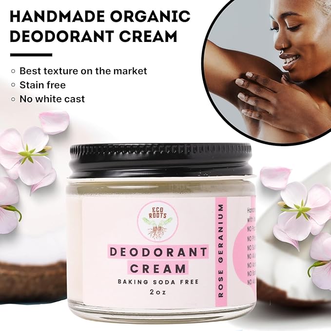 ECO ROOTS Natural Deodorant for Women & Men | Organic Deodorant Cream Non Aluminum | Baking Soda Free Healthy Deoderant for Body & Private Parts | All Vegan Pit Paste Zero Sweat | Rose Geranium Scent