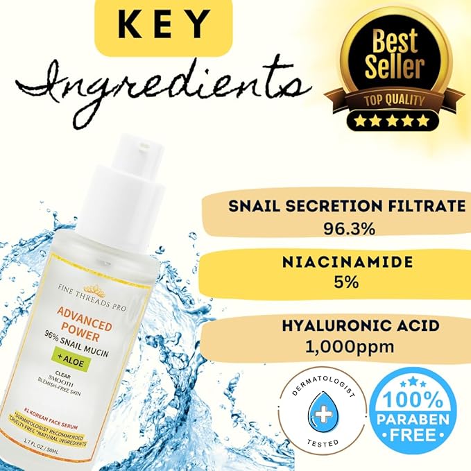 Snail Mucin Serum with Hyaluronic Acid & Collagen – Fragrance-Free Hydrating Serum for Sensitive, Acne-Prone, Dry & Oily Skin – Soothes Redness, Repairs Damage & Enhances Skin Elasticity