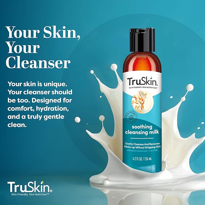TruSkin Soothing Cleansing Milk for Face – Gentle Facial Cleanser for Sensitive Skin with Plant-Based Rice & Oat Milk plus Hyaluronic Acid - Gently Removes Make-Up Without Stripping Skin, 4.2 fl oz