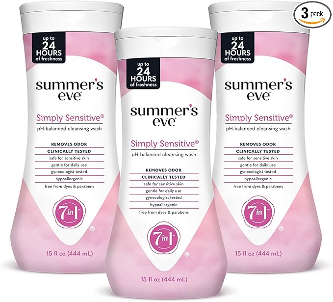 Summer's Eve Simply Sensitive Daily Gentle All Over Feminine Body Wash, Removes Odor, Feminine Wash pH Balanced, 15 fl oz, 3 Pack