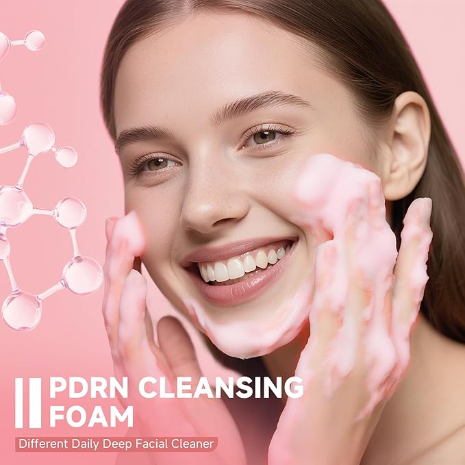 Salmon DNA PDRN Facial Cleanser | Low pH Hydrating Daily Foaming Face Wash with Soft Massage Heads | PDRN, Collagen & LHA | Gentle Pore Care & Radiant, Balanced-Looking Skin | 4.06 fl. oz