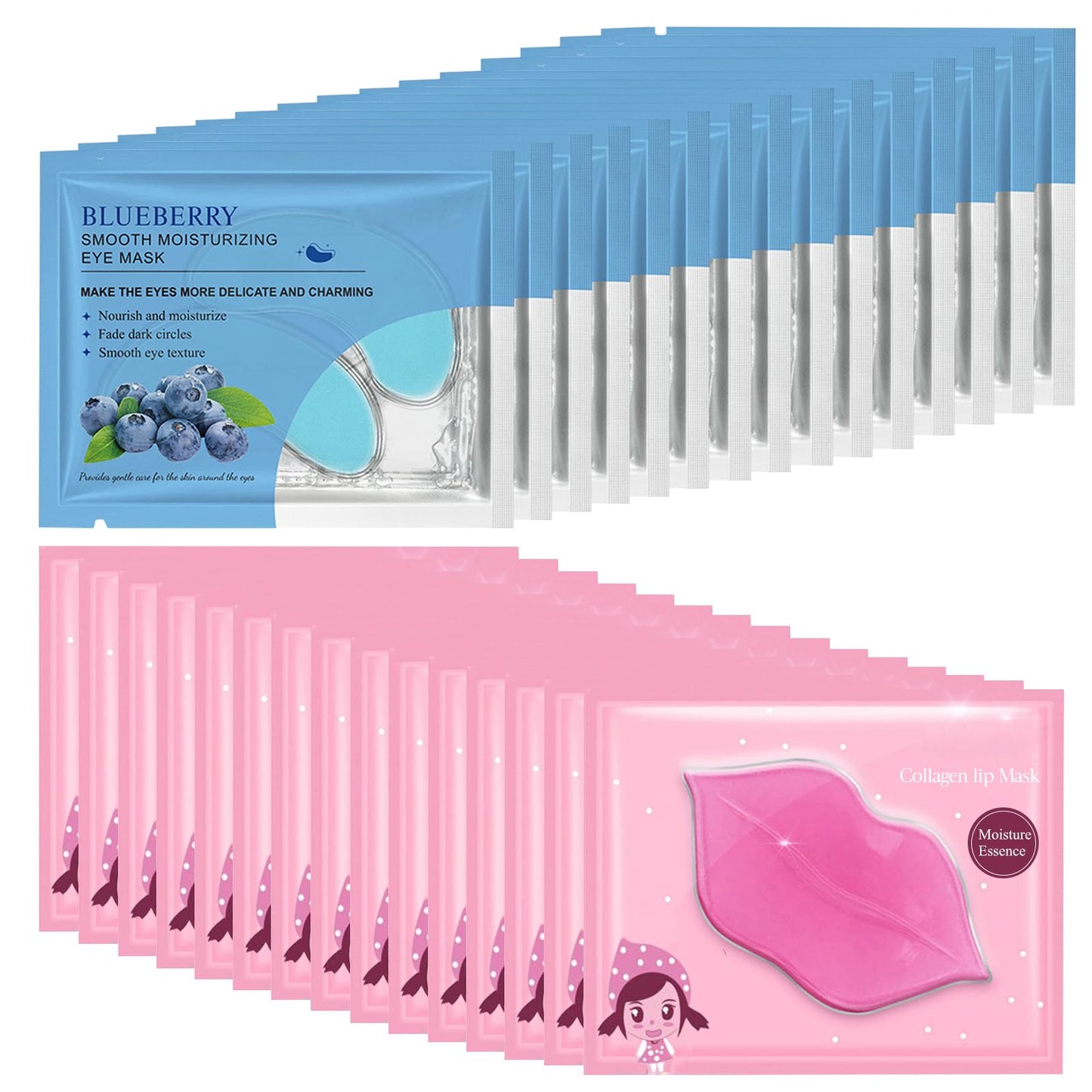 Felico 30 Pairs Lip Mask Under Eye Masks Patches, Crystal Collagen Hydrating Moisturizing Smoothing Lips Gel Pads for Puffy Eyes Bags,Dark Circles,Puffiness,Fine Lines,Wrinkles,Anti-Aging Blueberry