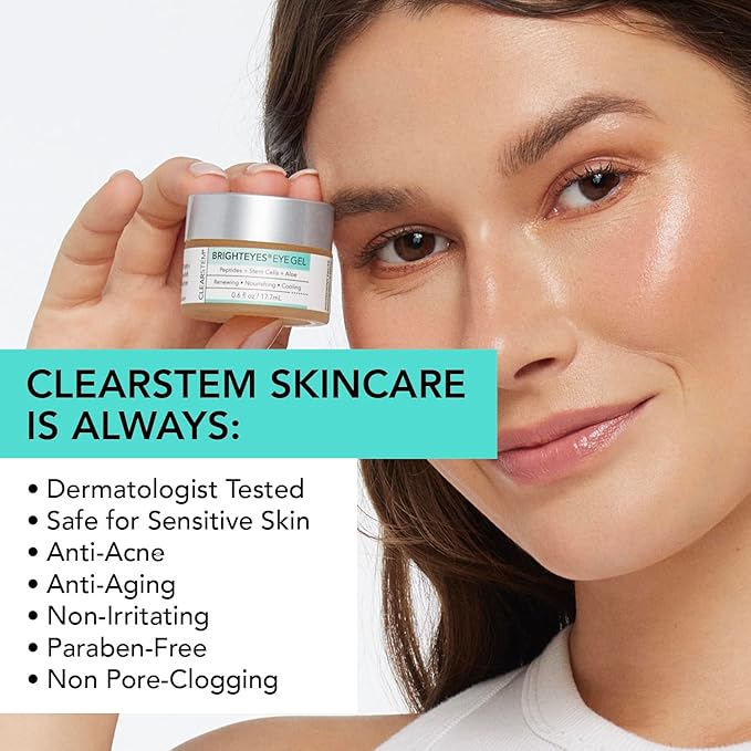 CLEARSTEM - BRIGHTEYES - Eye Gel - Nourishing Eye Cream - Lip Renewal - Cooling Gel - Stem Cells Blend - Peptides, Collagen, Aloe Vera - Gluten Free - Beauty, Self Care, Skin Care - 0.6 fl oz