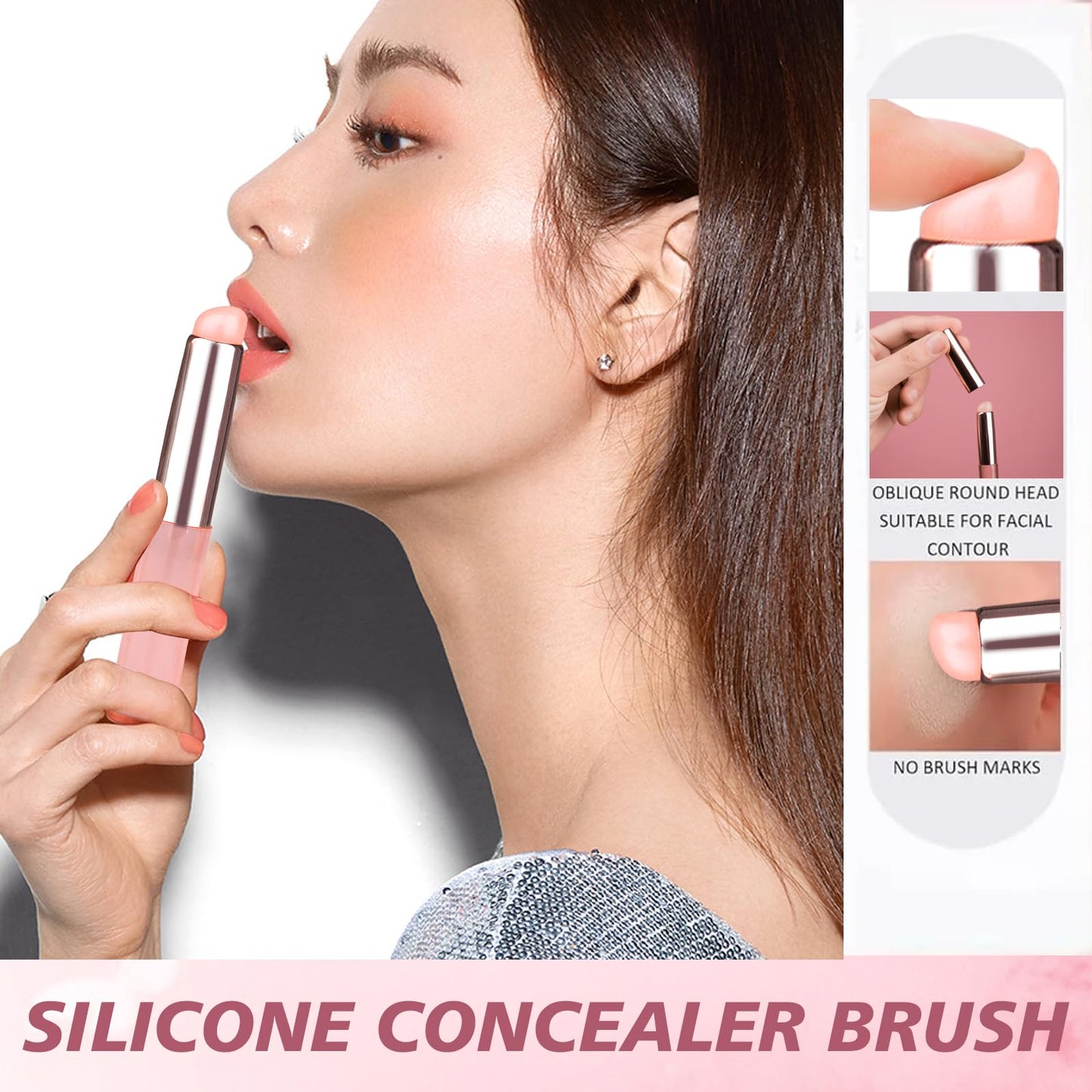 JAMVOLO 2pcs New Silicone Lip Brush, Silicone Lip Applicator for Lipstick&Lip Gloss&Lip Tint&Lip Mask, Lip Makeup Brush with Dust Cap, Concealer Applicator(Pink)