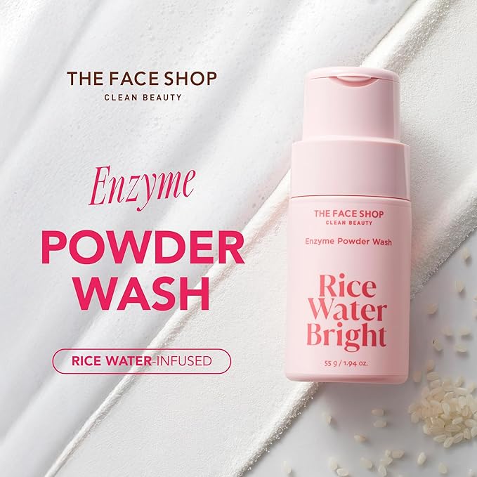 The Face Shop Rice Water Bright Enzyme Powder Wash, Gentle Exfoliating Cleanser with AHAs, Radiant skin, Rice Polish for Face, Korean Skin Care 55g / 1.94 oz