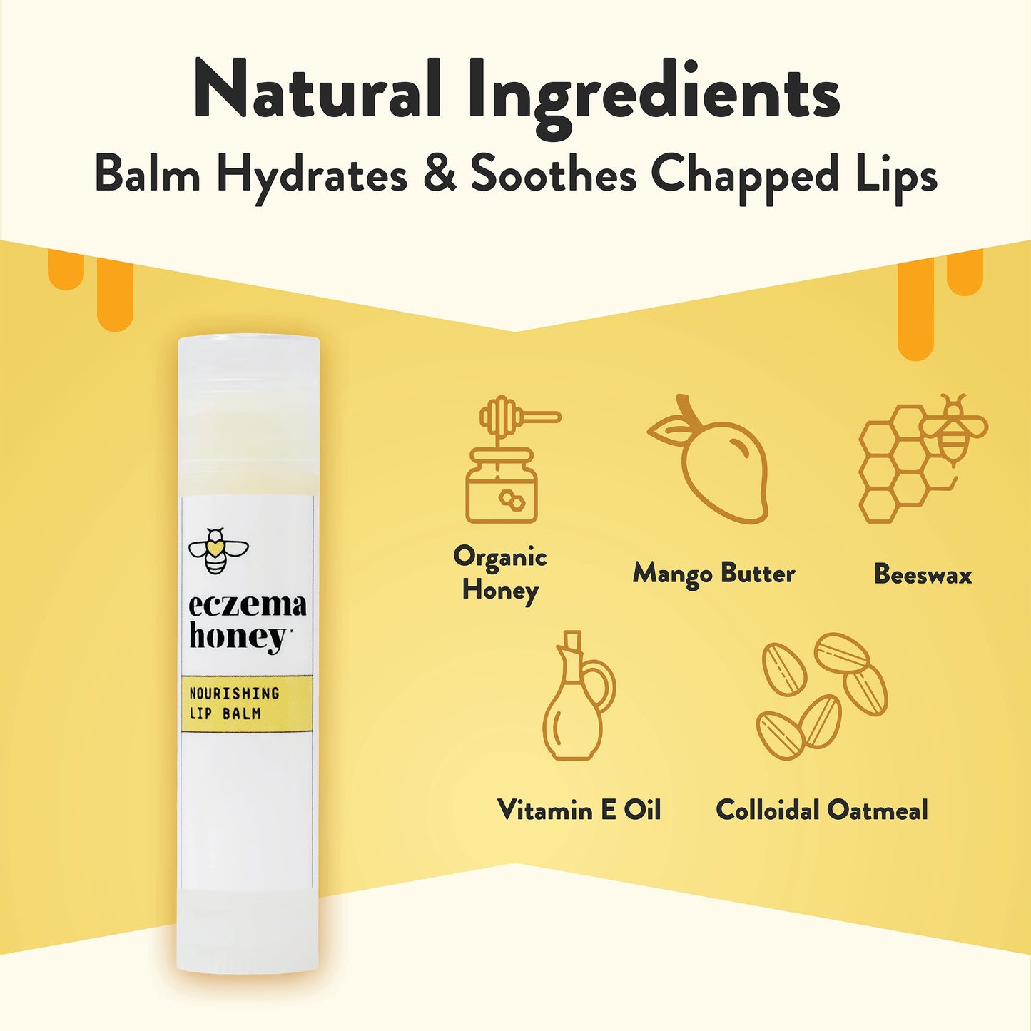 ECZEMA HONEY Nourishing Lip Balm - Organic Chapstick for Sensitive Skin - Daily Lip Moisturizer for Very Dry Lips - Mango Butter & Honey Lip Balm - Natural Lip Care Products (1 Ct)