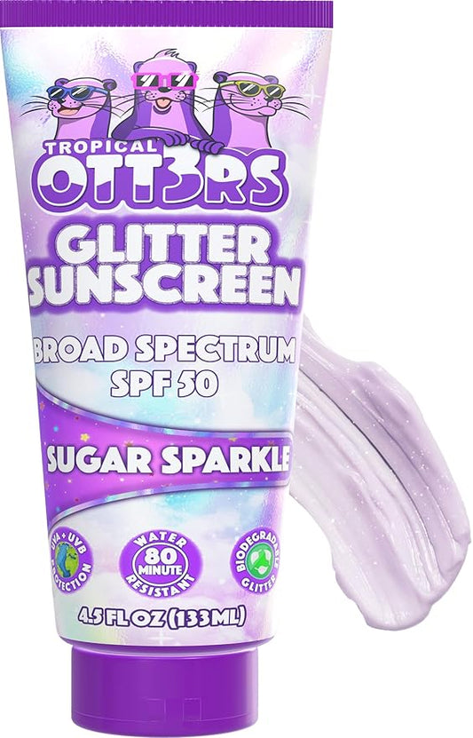 Glitter Sunscreen SPF 50 Lotion 4.5oz - Sparkle Sunscreen - Shimmer Sunscreen - Colored Sunscreen for Kids & Women - UVA/UVB Sunshine Protection + 80 Min Water Resistant - (Scented) (USA Made)