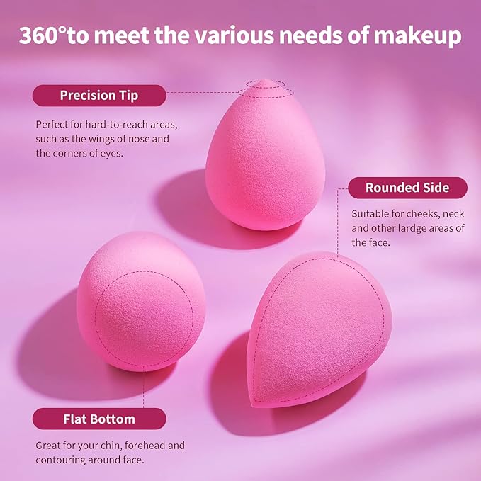 BEAKEY Latex-Free Blender Makeup Sponge for Blending, Pink Makeup Sponge Set, Soft Beauty Sponge, for Flawless Application of Liquid, Cream, and Powder Cosmetics