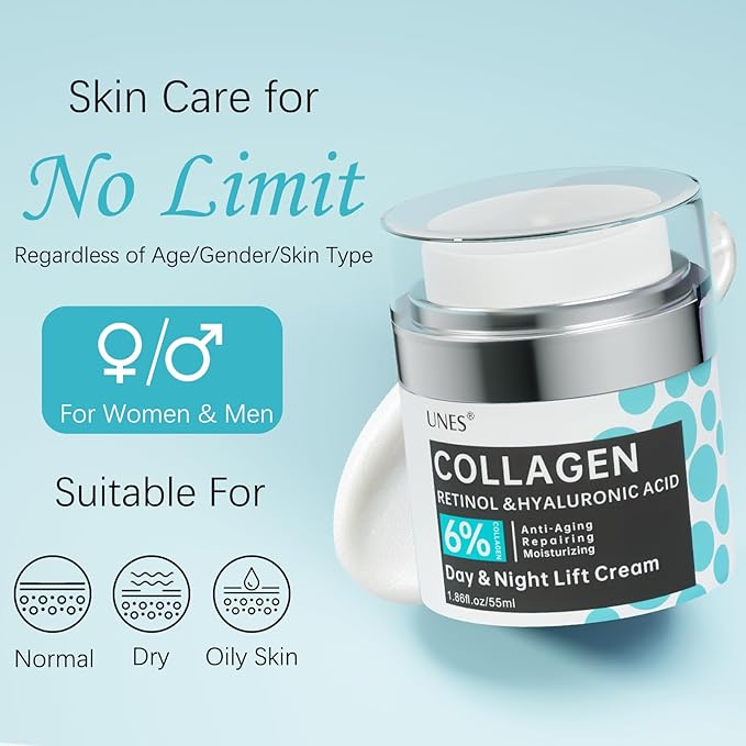 Repair Face Moisturizer Cream with Squalane & Retinol Anti-Aging Day and Night for Deep Hydration Wrinkle Reduction Collagen Boost – 1.86 oz Men Women (All Skin Types)