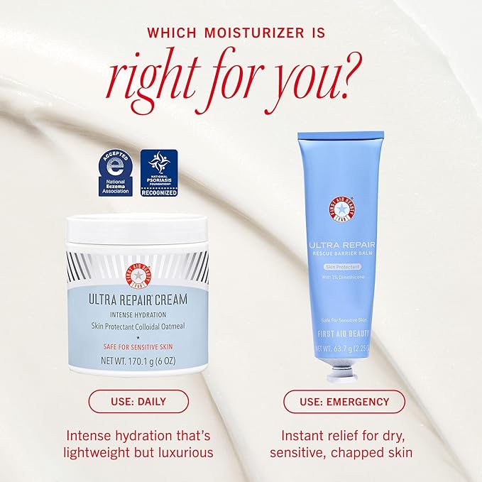 First Aid Beauty - Ultra Repair Cream, Intense Hydration Whipped Colloidal Oatmeal, Clinically Proven to Strengthen Skin Barrier in 7 Days + Helps Relieve Eczema, Luxury Moisturizer (6oz, 2ct)