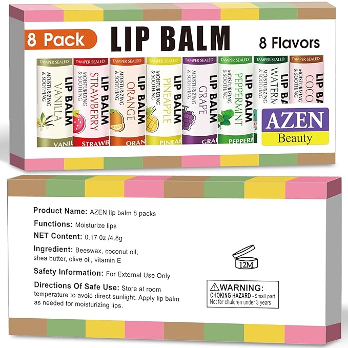 AZEN 8 Pack Lip Balm Stocking,