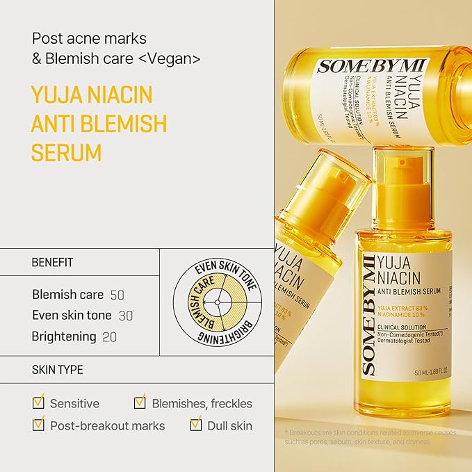 SOME BY MI Yuja Niacin Anti Blemish Serum – 1.69oz, 50ml – Korean 10% Niacinamide & Vitamin C Serum to Brighten Dull-Looking Skin – Dark Spot Remover for Pigmentation & Melasma – Korean Skin Care