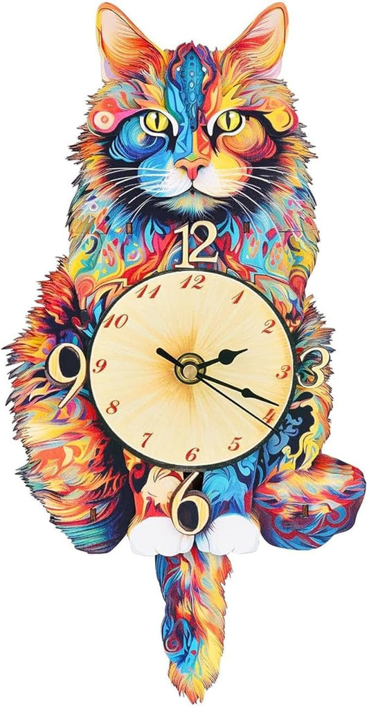 Kosmickiss 3D Wooden Puzzles for Adults, Maine Cat Mechanical Model Kits, DIY Wall Clock Puzzle, Gifts for Cat Lovers, Home Decor Creative Gifts for Men and Women, Pendulum Wood Craft