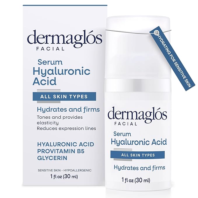 Dermaglos Hyaluronic Acid Serum For Face with Pro Vitamin B5 and Glycerin, Hydrates, Firms, Tones, and Reduces Expression Lines, Suitable for Sensitive Skin, 1 Fl Oz