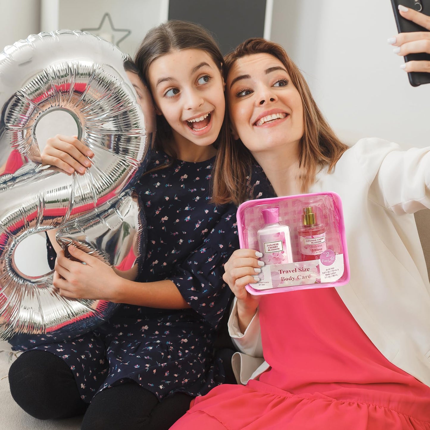 BBlove Japanese Cherry Blossom Bath and Body Gift Set - 2-Piece Travel Skincare Essentials (3oz Body Lotion + 2.5oz Fragrance Mist) Lightweight Hydrating Duo, Holiday Gift Set