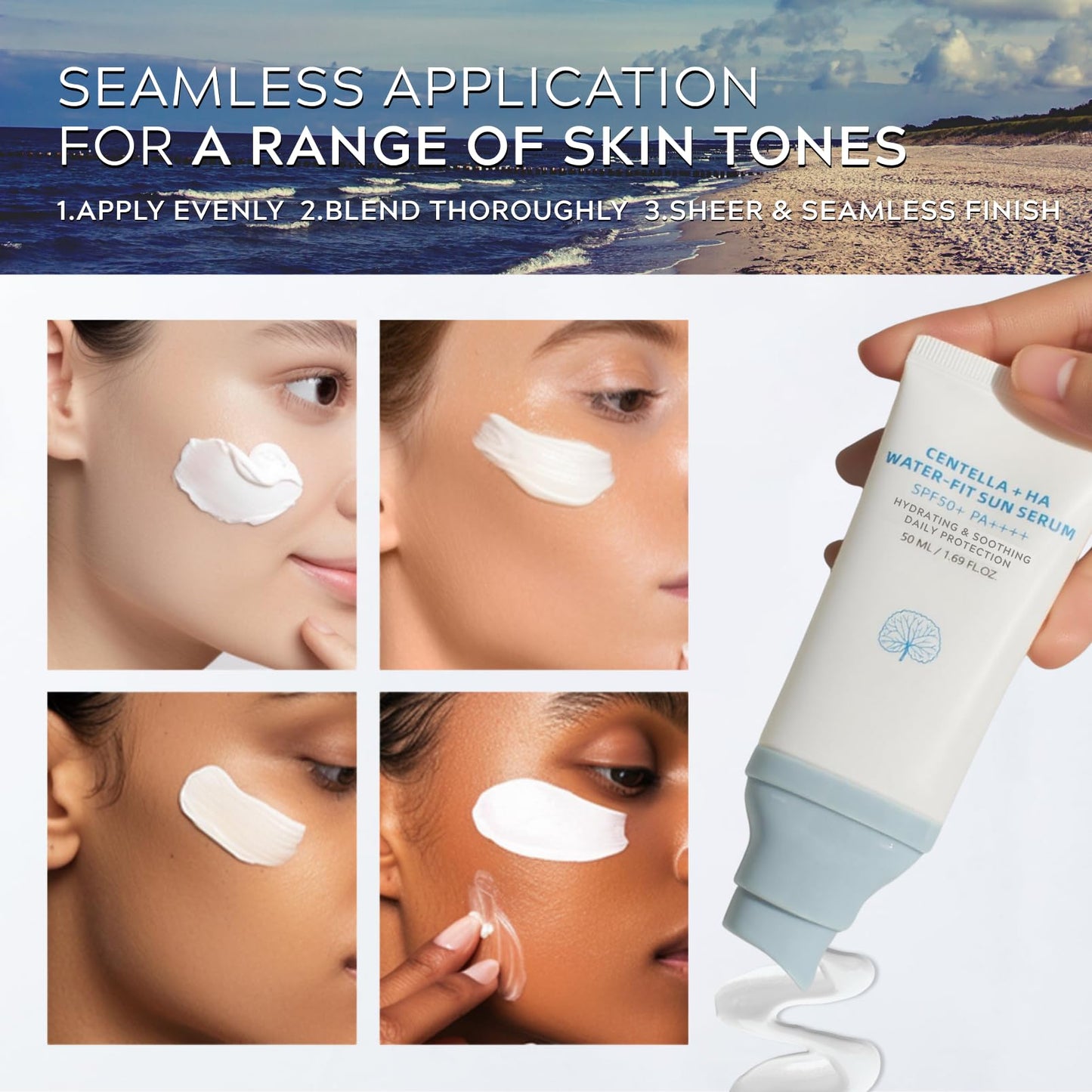 ISHERBIN 𝐶𝑒𝑛𝑡𝑒𝑙𝑙á Sunscreen SPF 50, Hyalu Cica Water-Fit Sun Serum, Face Sun Screen Long-Lasting Protection, Cen-tella Madagascar Sunscreen, NO White Cast - Dry Oily Korean Skincare (Blue 1)