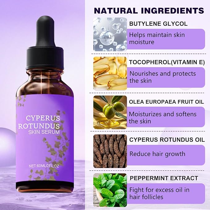 Cyperglow - Cyperus Rotundus Skin Serum, Natural Organic Moisturizing Soothing Body Oil, Cyperus Rotundus Oil for Hair Removal, Suitable for All Skin Types (2PCS, 60 ML)