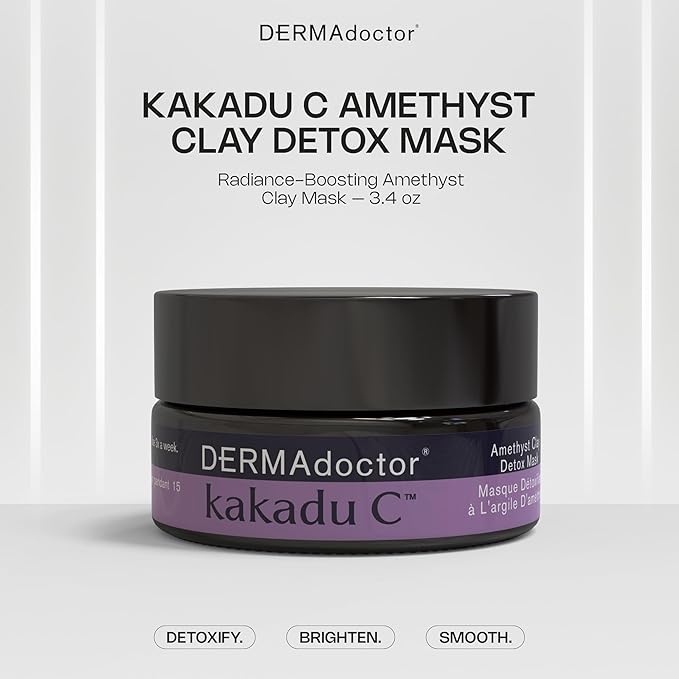 DERMAdoctor Kakadu C Dermatologist Formulated Amethyst Clay Detox Mask; Vitamin C Clay Face Mask for Dark Spots, Dull Skin, Oil Control and Refining Pores - 1.69 oz