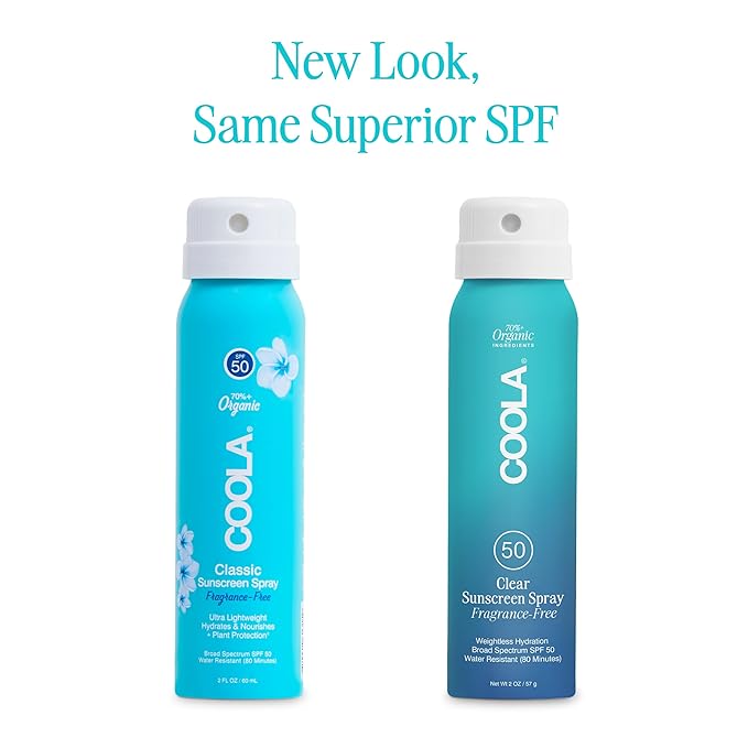 COOLA Organic Sunscreen SPF 50 Sunblock Spray, Dermatologist Tested Skin Care for Daily Protection, Vegan and Gluten Free, Fragrance Free, 2 Fl Oz