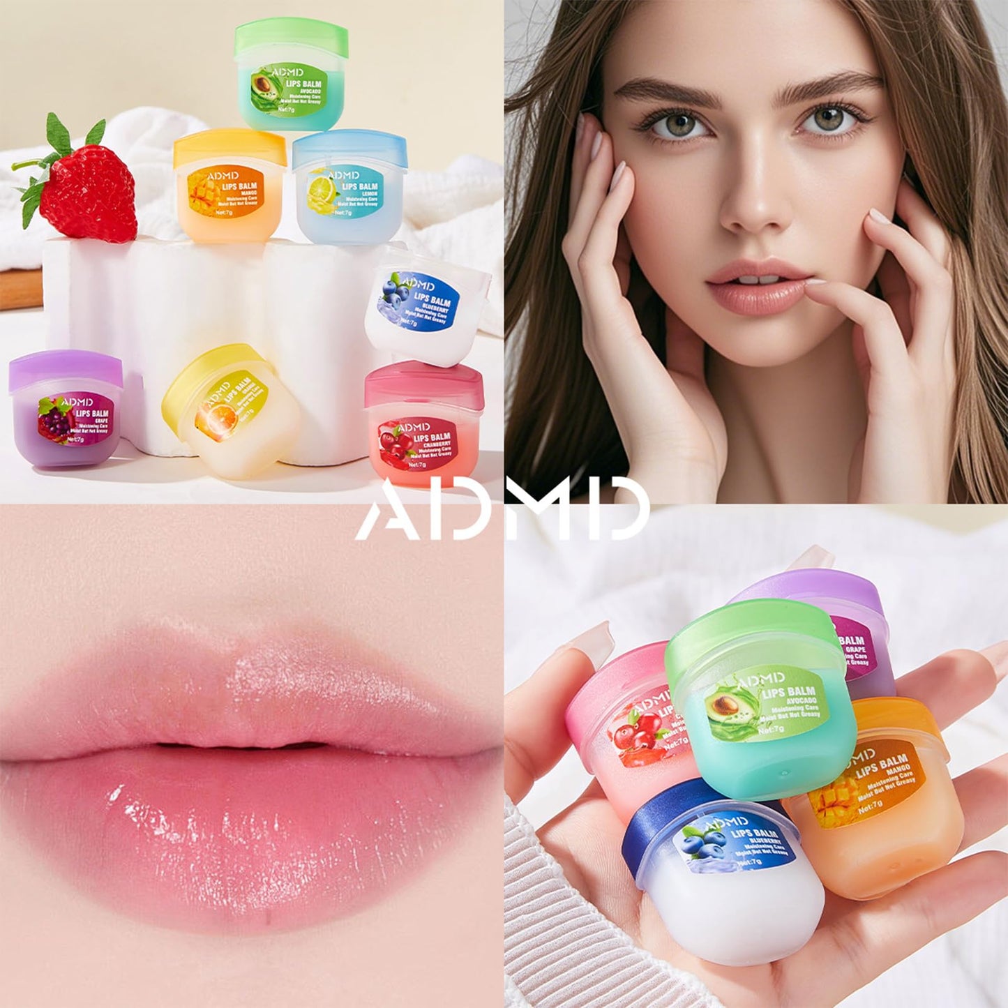 8 Pack Lip Mask Nourish and Hydrate Lip Mask Moisturizing Fruit Flavor Lip balm Set for Dry Cracked Lips Overnight Lip Treatment Reduce Lip Lines