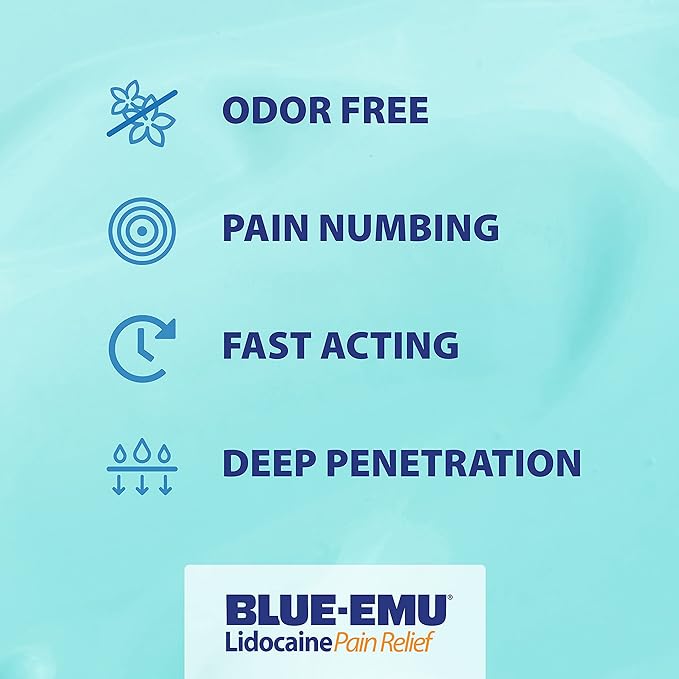 BLUE-EMU Lidocaine Pain Relief Cream for Fast, Numbing Relief, 2.7 Oz, 2 Pack