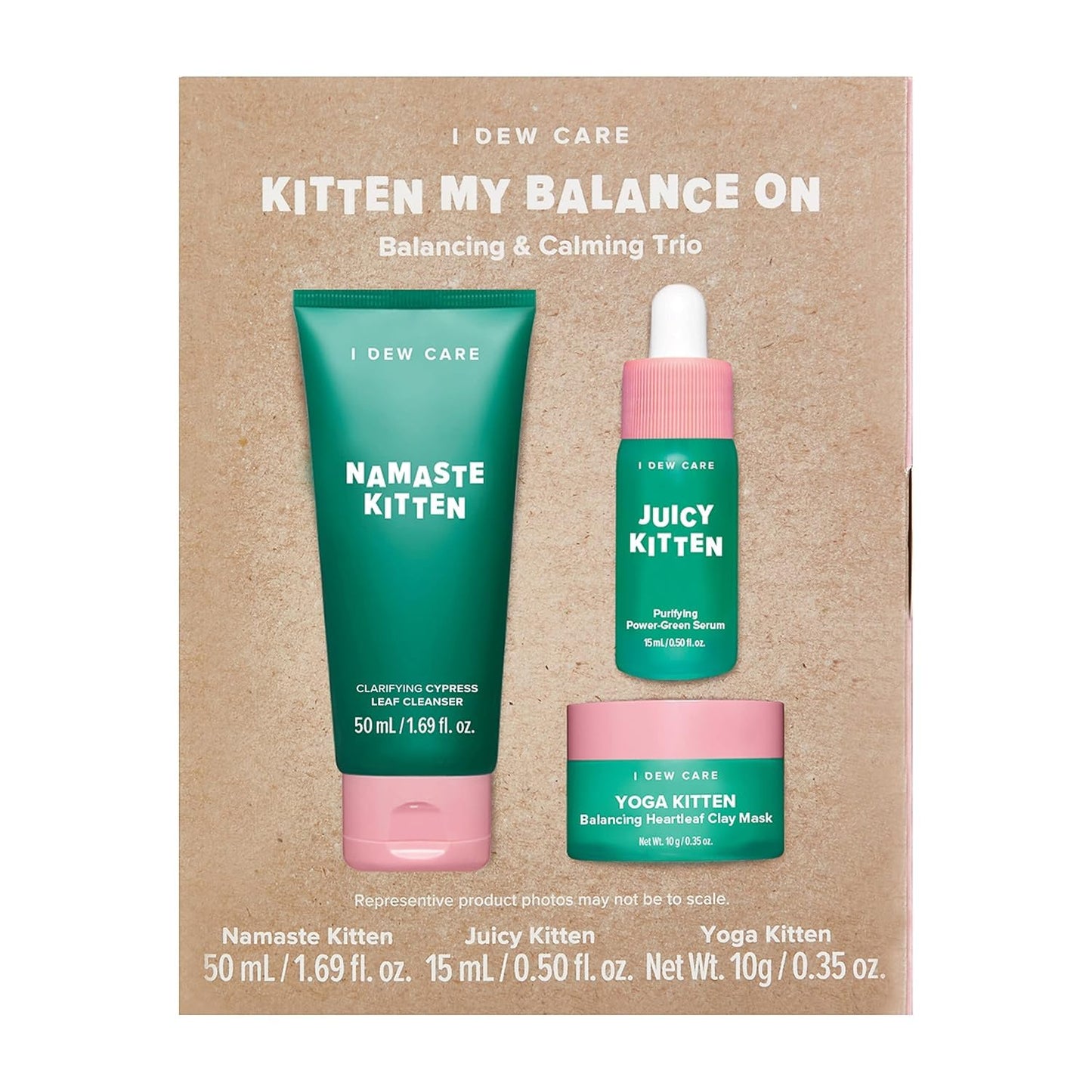 I DEW CARE Blemish Heartleaf Skincare Set - Kitten My Balance On | Foam Cleanser & Wash-off Mask & Serum, Clear and Soothe Irritation, Abosorb Excess Oil, Gentle Face Wash, Travel Size