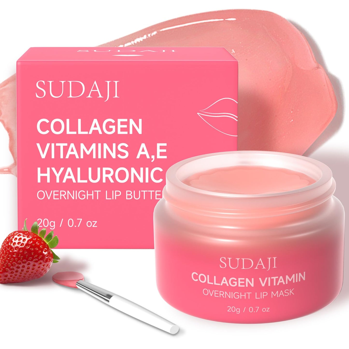 SUDAJI Lip Mask Overnight, Hydrating Lip Balm, Lip Moisture with Hyaluronic Acid & Vitamins E, A- Sleeping Nourishing Lip Butter Balm for Dry Lips 0.7 Oz